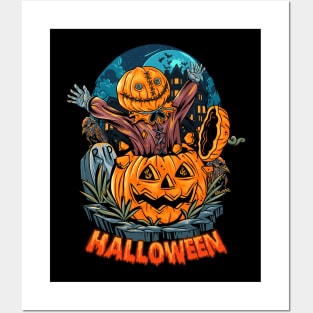Scary Halloween Pumpkin Design Posters and Art